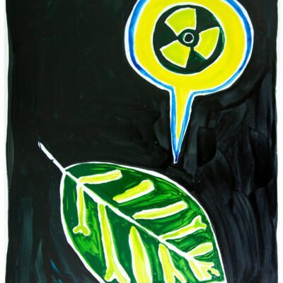 Leaf drawn with markers on a black background.