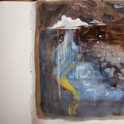 watercolor paining with abstracted rain cloud background and the words 