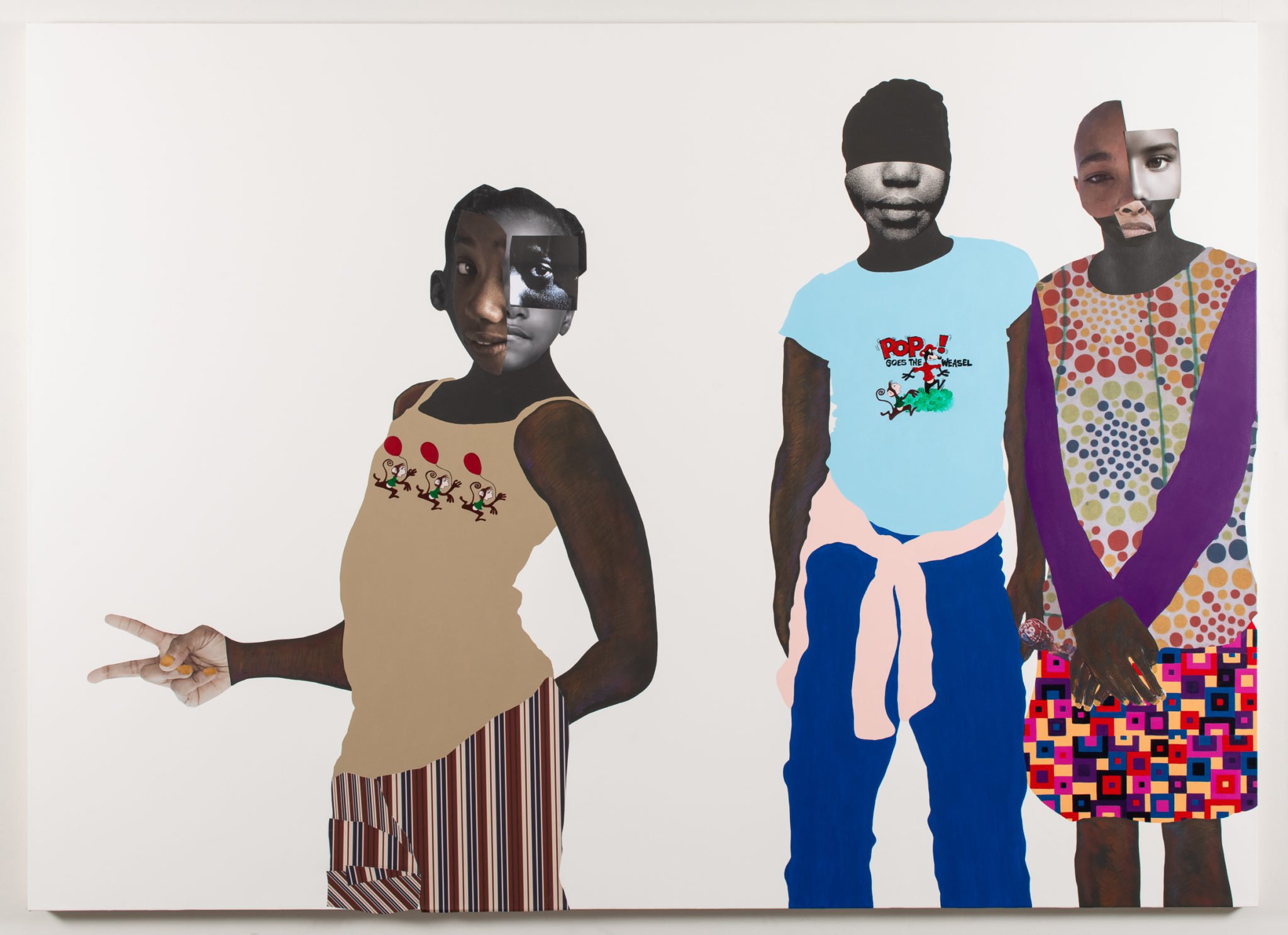 Deborah Roberts, The duty of disobedience, 2020. Mixed media collage on canvas. 72 x 100 inches