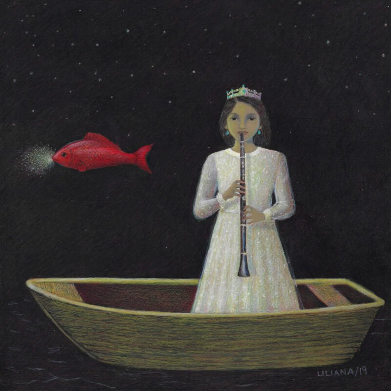 Liliana Wilson, Red Fish, color pencil and ink on paper, 10" x 10"