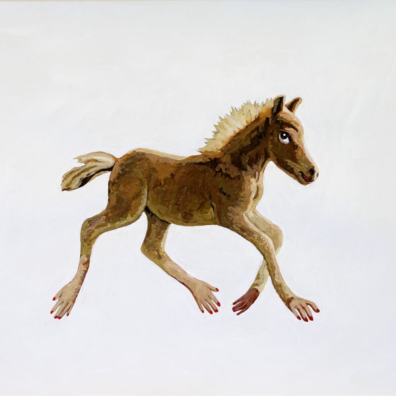Yuliya Lanina, Pony, acrylic and collage on paper, 14" x 17"