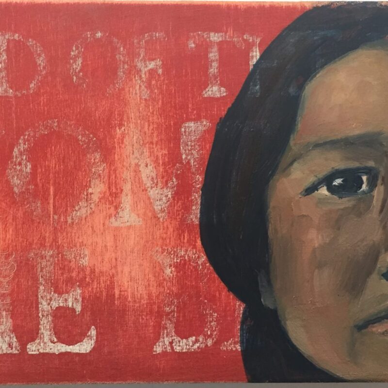 Tina Medina; Home of the Brave, Hehewuti (Warrior Mother Spirit); oil on wood; 3" x 9"