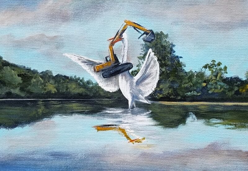 Rene Perez, The Egret's Fantasy, acrylic on canvas, 16" x 20"