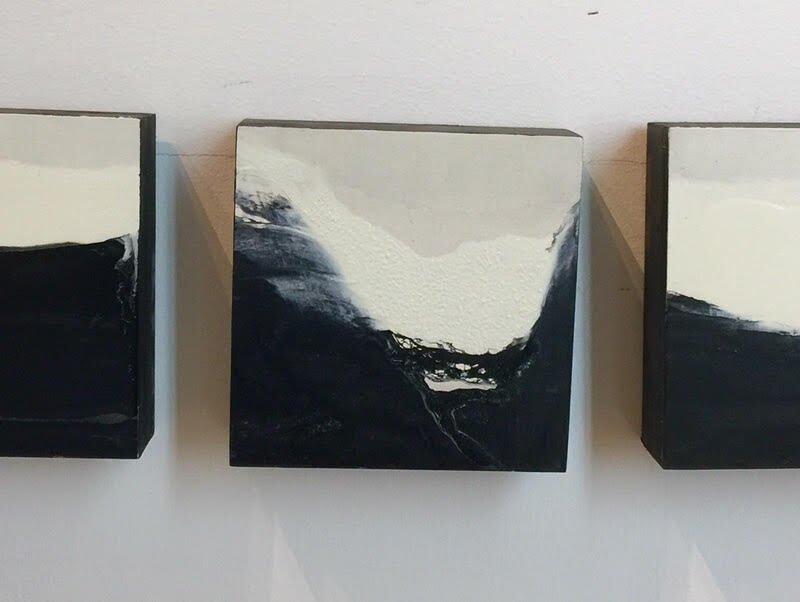 Rebecca Bennett, Peaks and Valley Triptych, acrylic on wood, 6" x 6"