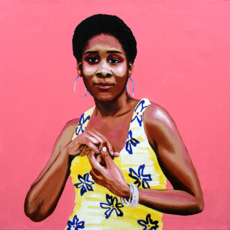 Dawn Okoro, Flattered, oil and acrylic on canvas, 20" x 20"