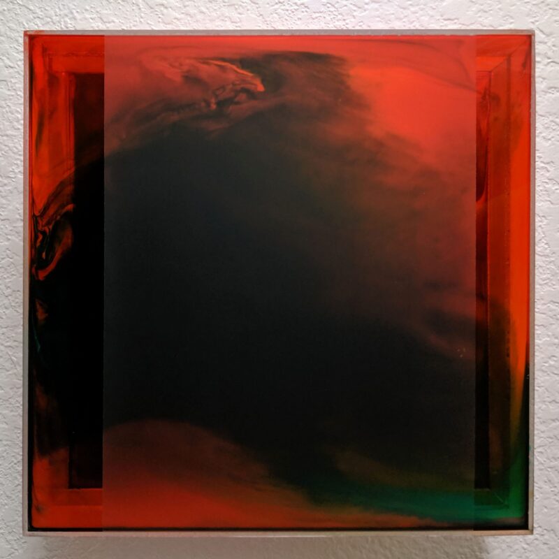 Andrew Anderson, Untitled, tinted resin on an acrylic and mirrored acrylic glass shadow box, 12" x 12" x 3.5"