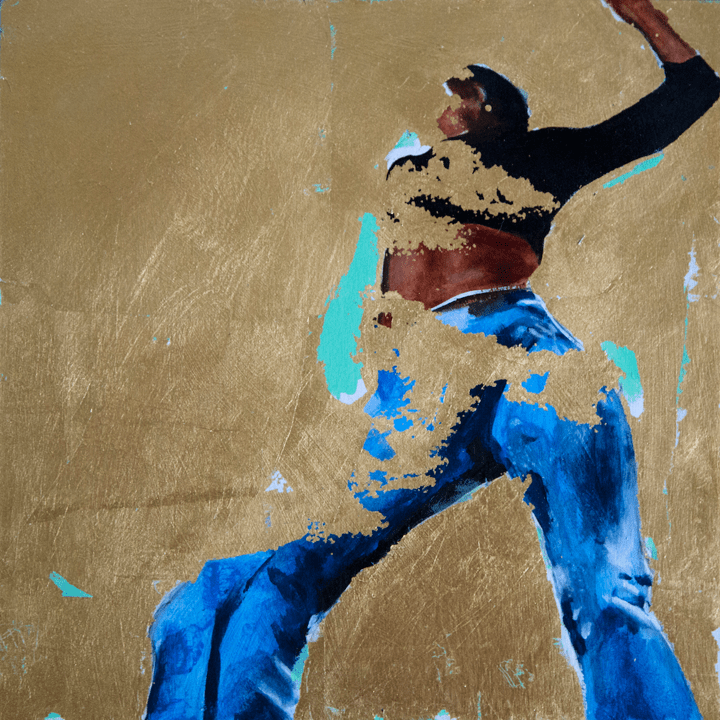 Dawn Okoro, Doin' It, gold leaf and acrylic on wood panel, 12" x 12"