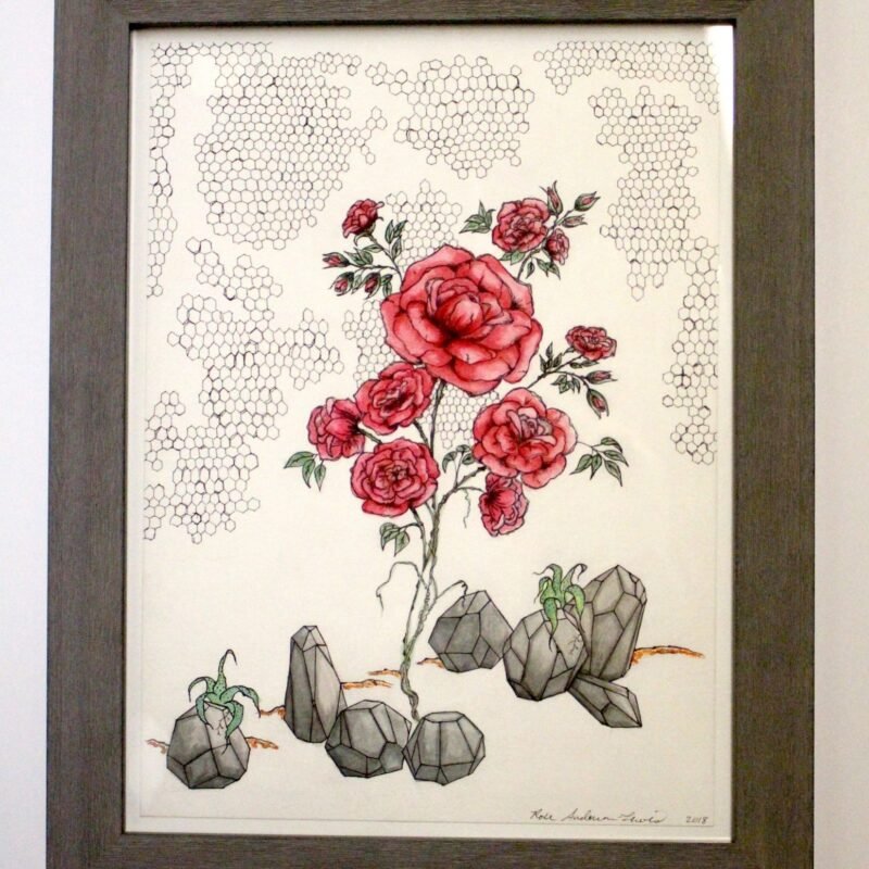 Rose Anderson-Lewis, Ordinary Splendor, Pencil and ink drawing with watercolor and copper leaf , 12" X 15"