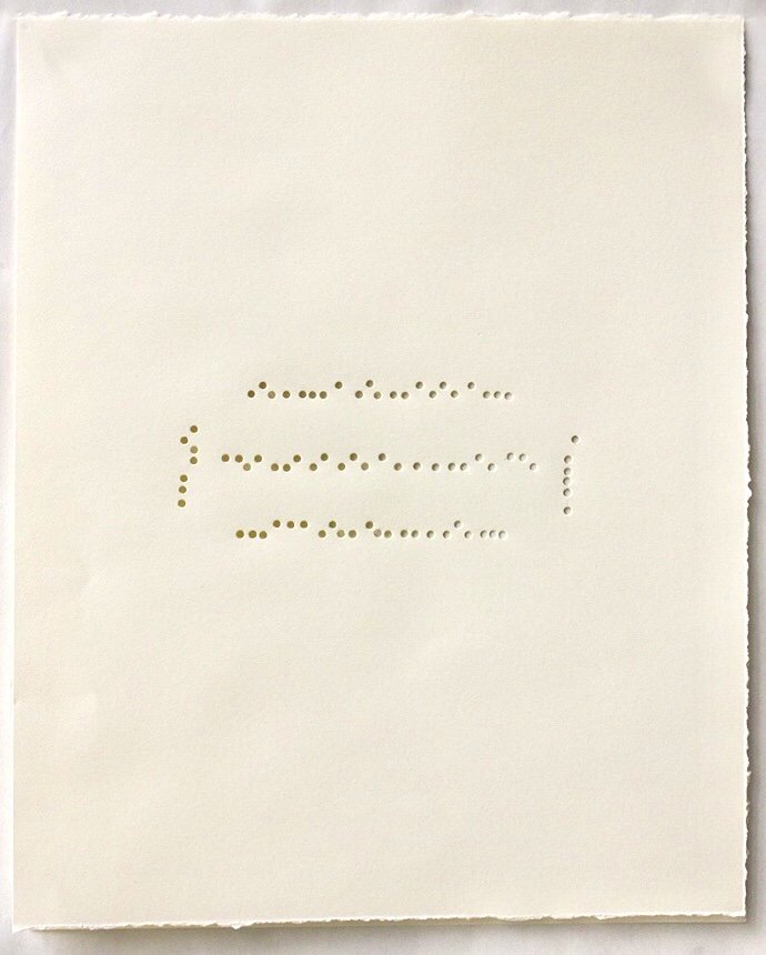 Alex Robinson, "Restrictions on quarantining soldiers #3"; Morse code punched paper; 20" x 16"