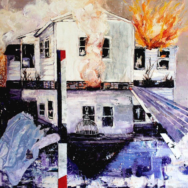 Michelle Rahbar, "The Year of the Flood"; Oil and mixed media on canvas; 30" x 24"