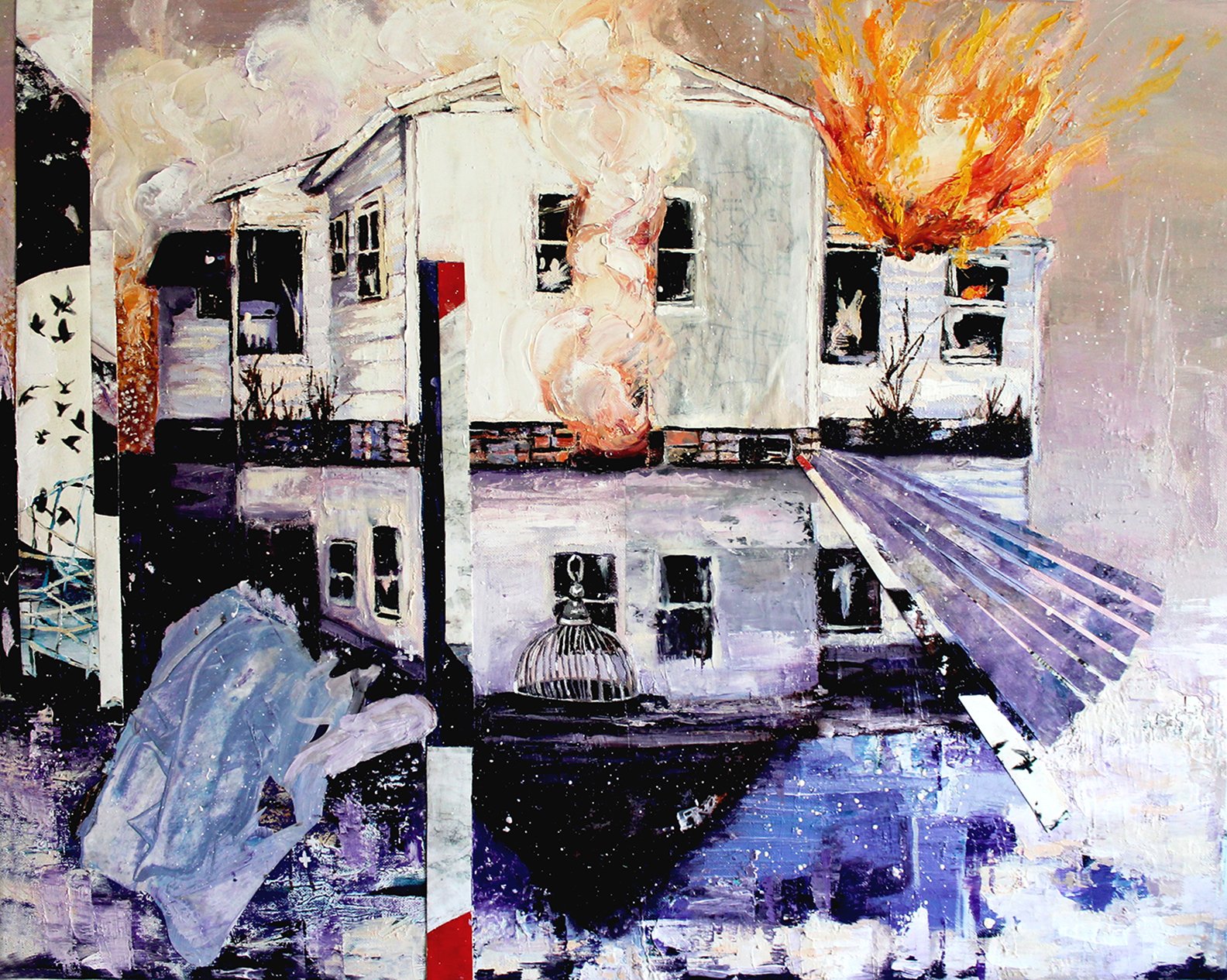 Michelle Rahbar, "The Year of the Flood"; Oil and mixed media on canvas; 30" x 24"