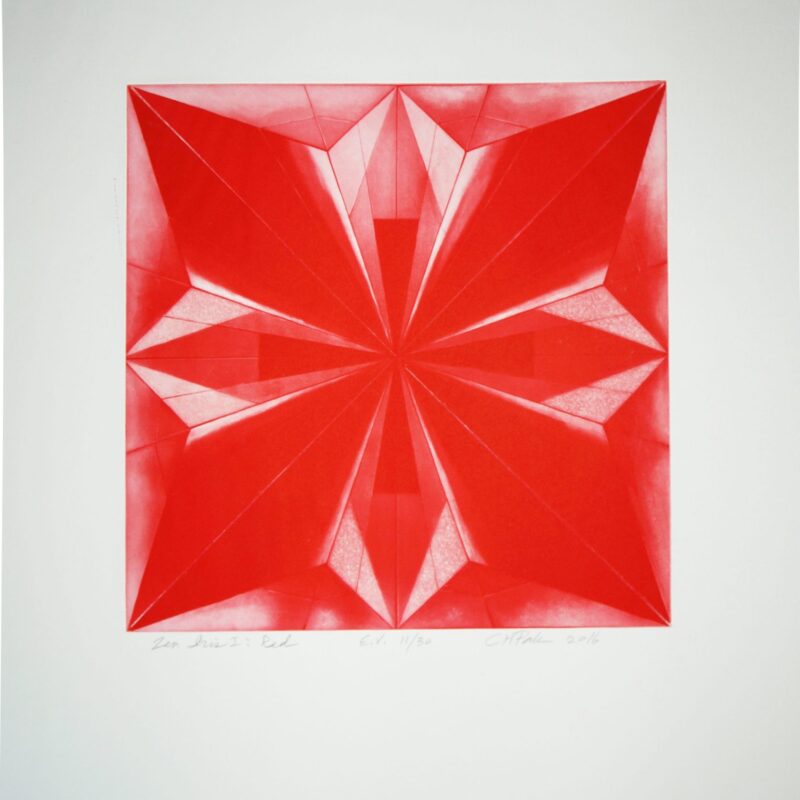 Chun Hui Pak, "Zen Iris I: Red"; Solar Plate Print on Stonehenge Paper, Edition Variable; 18" x 24"
