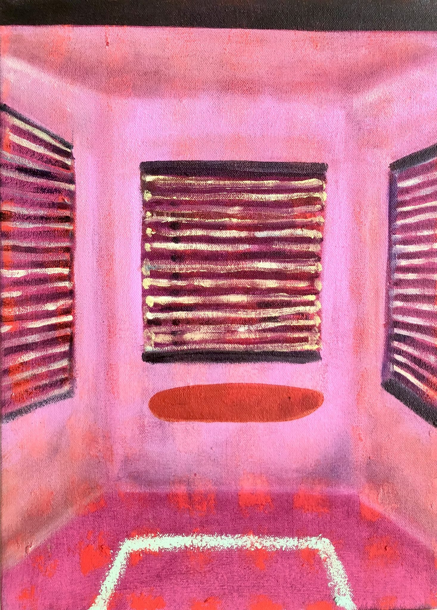 Annie Johnston, "Three Windows at Night"; Oil on canvas; 14" x 10"