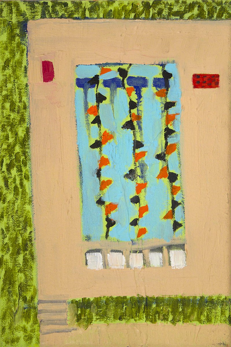 Alicia Link, "Pheasant Run Swim Club"; oil on canvas; 12" x 8"
