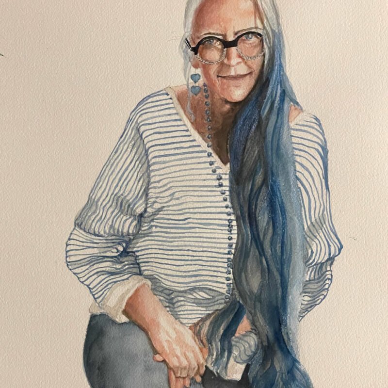 Susan Appleton, Sallie in Striped Sweater, 2024, watercolor.